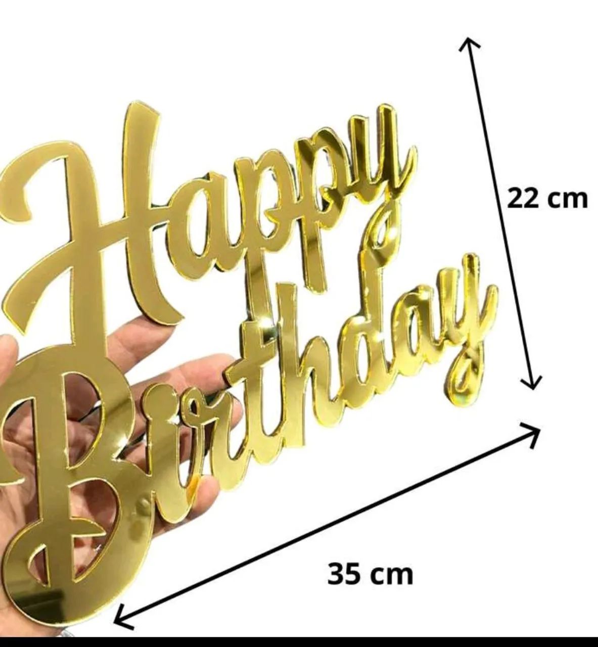Happy Birthday em acrílico dourado 