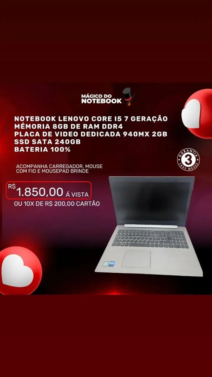 NOTEBOOK LENOVO CORE I5 7 GERAÇÃO