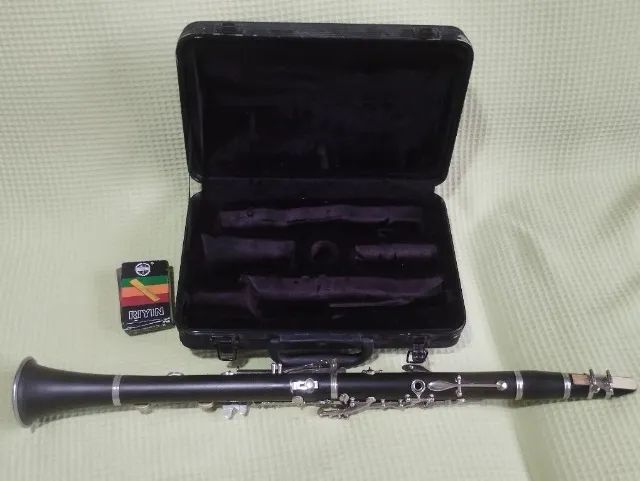 Clarinete Shelter Sib 17 chaves usado, com maleta e 9 palhetas