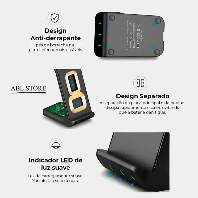 Carregador sem Fio para Iphone 3 em 1 Compatível com Apple iPhone/iWatch/Pods - Foto 2