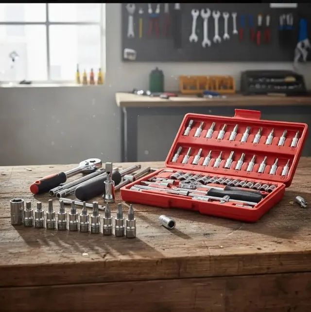 Kit Ferramentas 46 Peças NIUBI Com Catraca Reversível Soquetes Bits Maleta Automotiva e Re