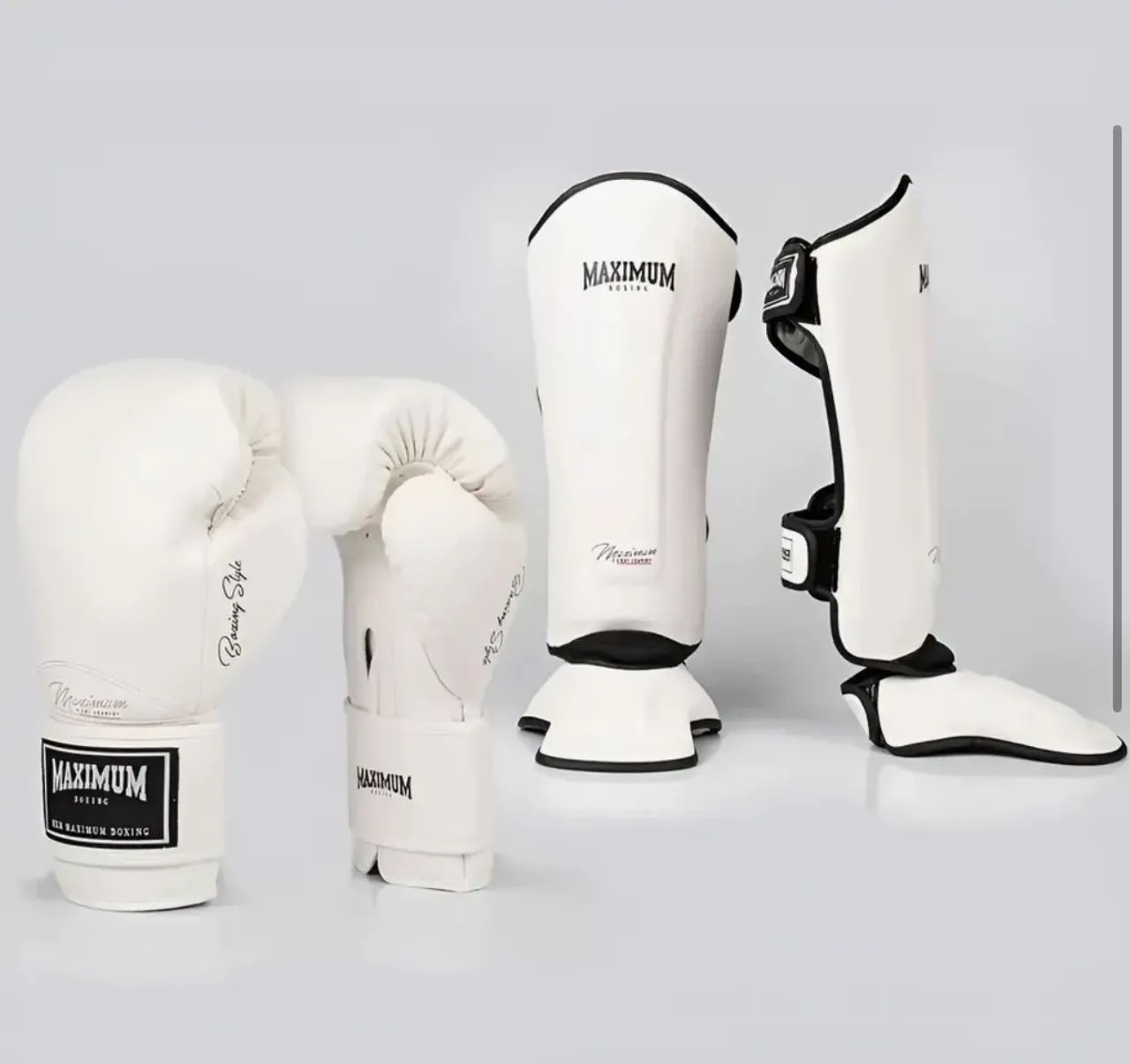 kit maximum luva e caneleira (muay thai/boxe)