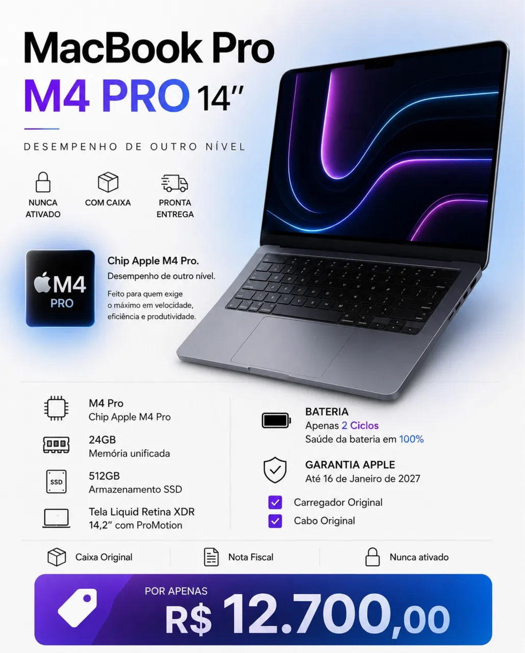 MacBook Pro 14 | Chip M4 Pro 24GB RAM | 512GB SSD | 12-core CPU