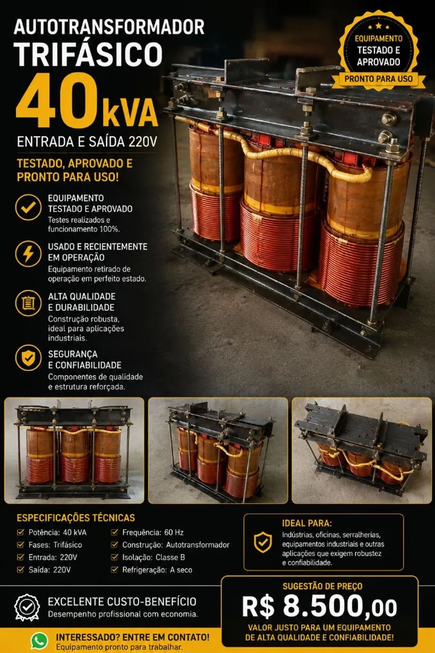 Transformador Industrial Trifásico 40kVA 220V Funcionando Perfeitamente