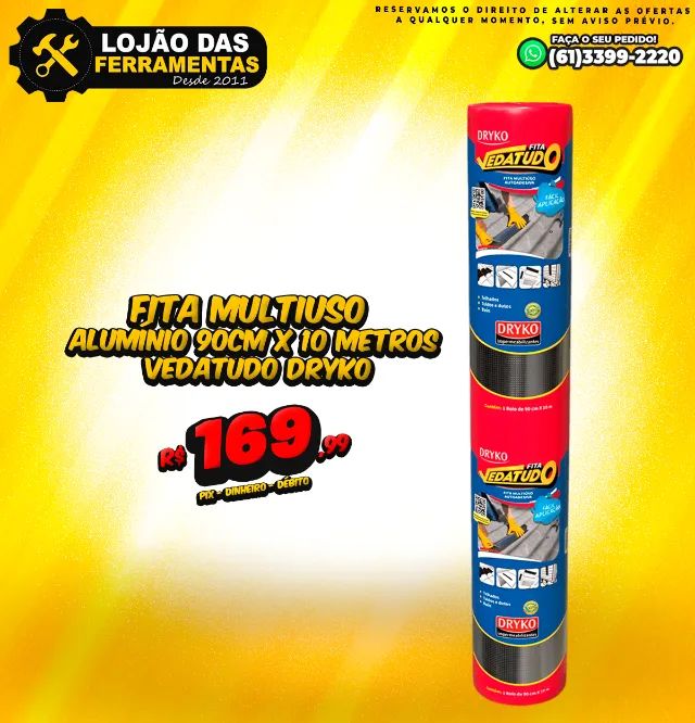 Fita Multiuso Alumínio 90cm X 10 Metros Vedatudo Dryko