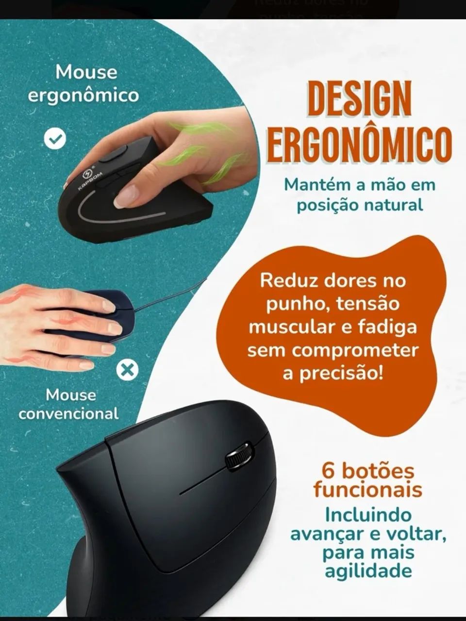 Mouse ergonômico sem fio - Foto 3