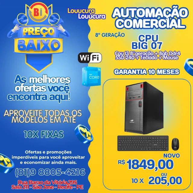 Computador PC Home   Intel Core i3-8100, 8GB DDR4, SSD 240GB Teclado e Mouse  WIFI