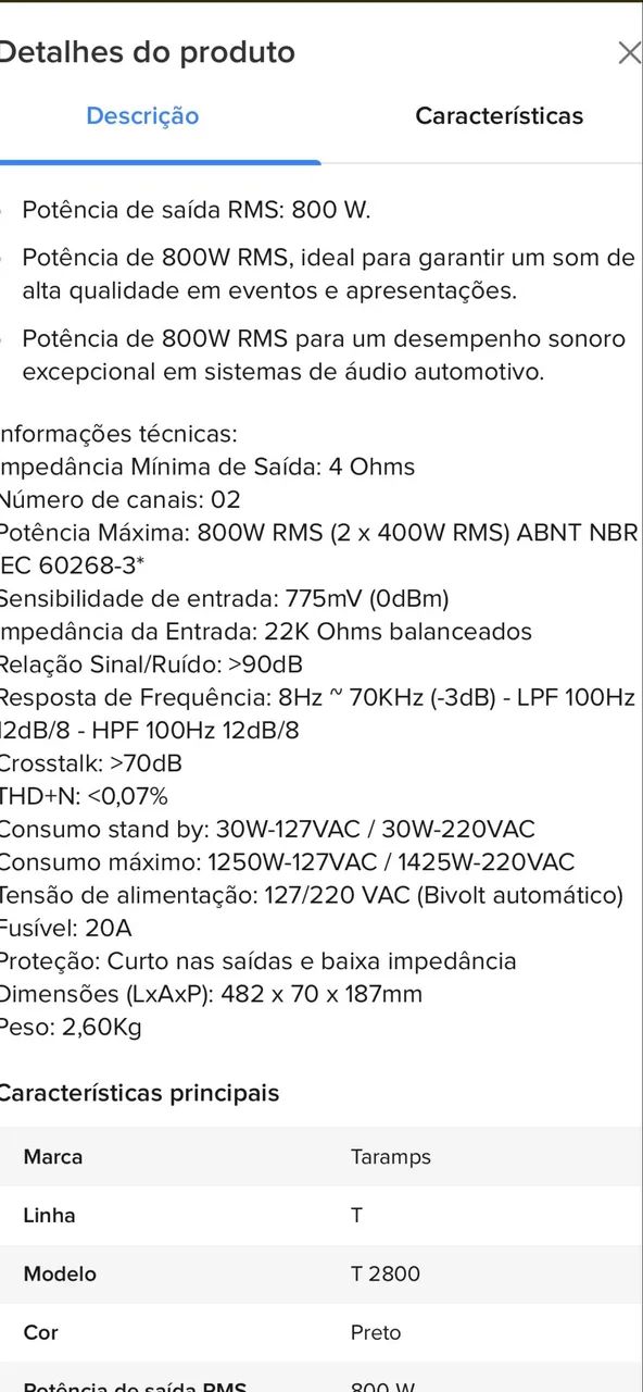 Potência | amplificador Taramps 800w RMS T2.800 - Foto 3
