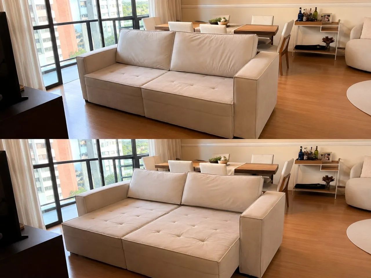 Sofá retrátil suede bege463752707043512320