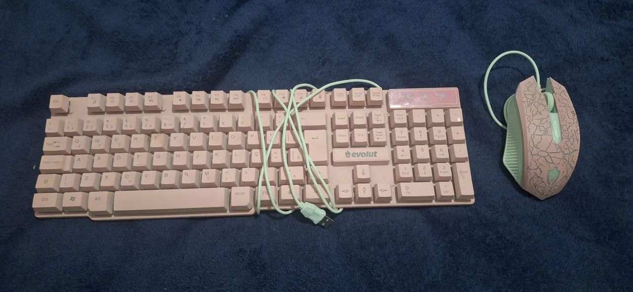Teclado Semi Mecânico e Mouse Gamer Evolut Rosa