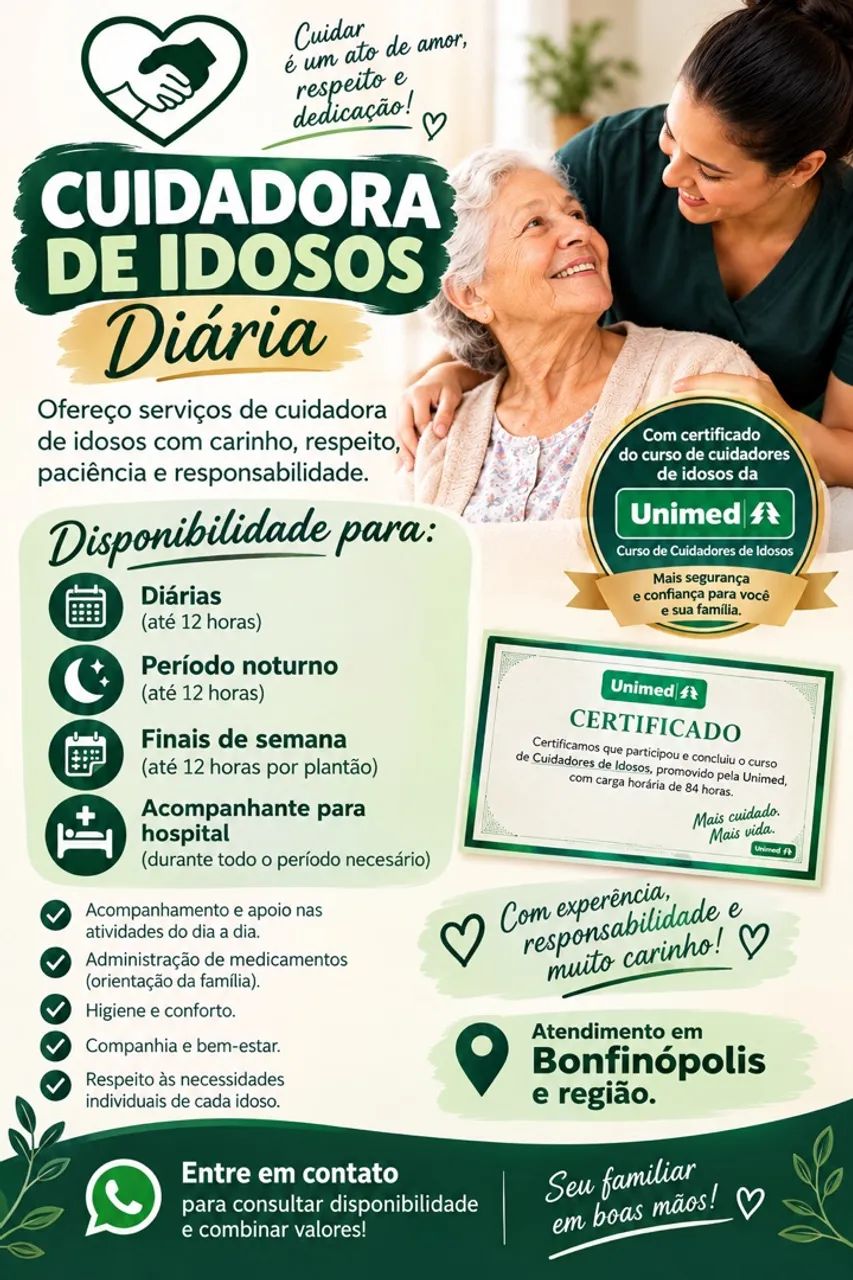 CUIDADORA DE IDOSOS CERTIFICADO PELA UNIMED