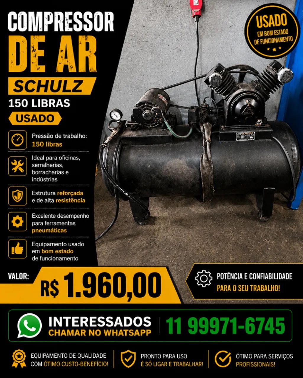 COMPRESSOR DE AR  SCHULZ INDUSTRIAL 150 LIBRAS