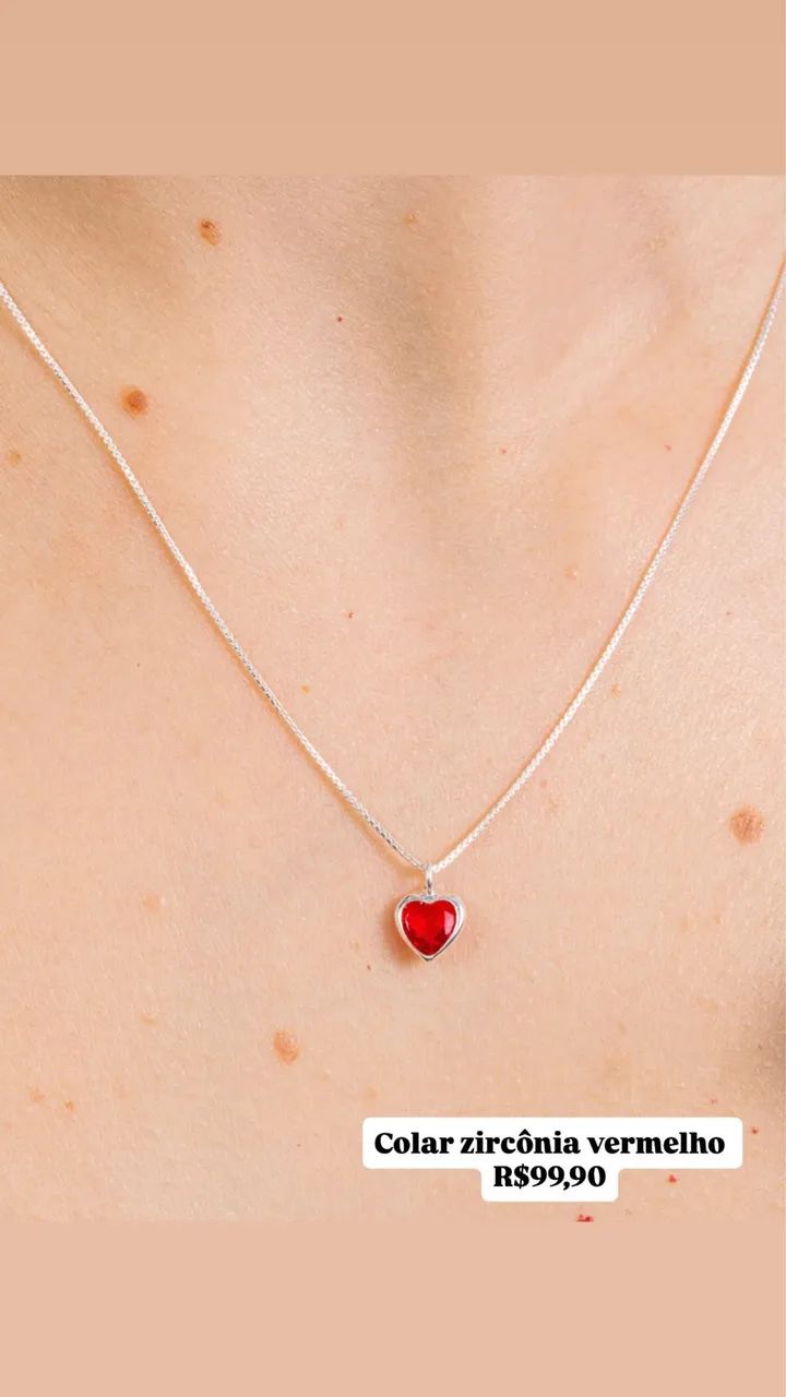 Colar coração vermelho de prata 925