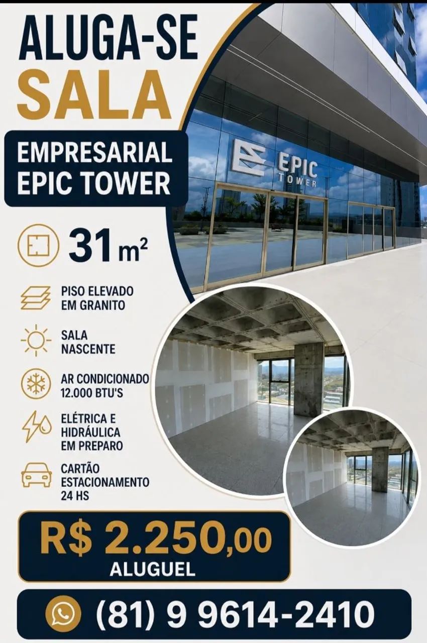 ALUGO SALA EPIC TOWER DE ESQUINA, MELHOR CUSTO BENEFÍCIO JÁ EM PREPARO
