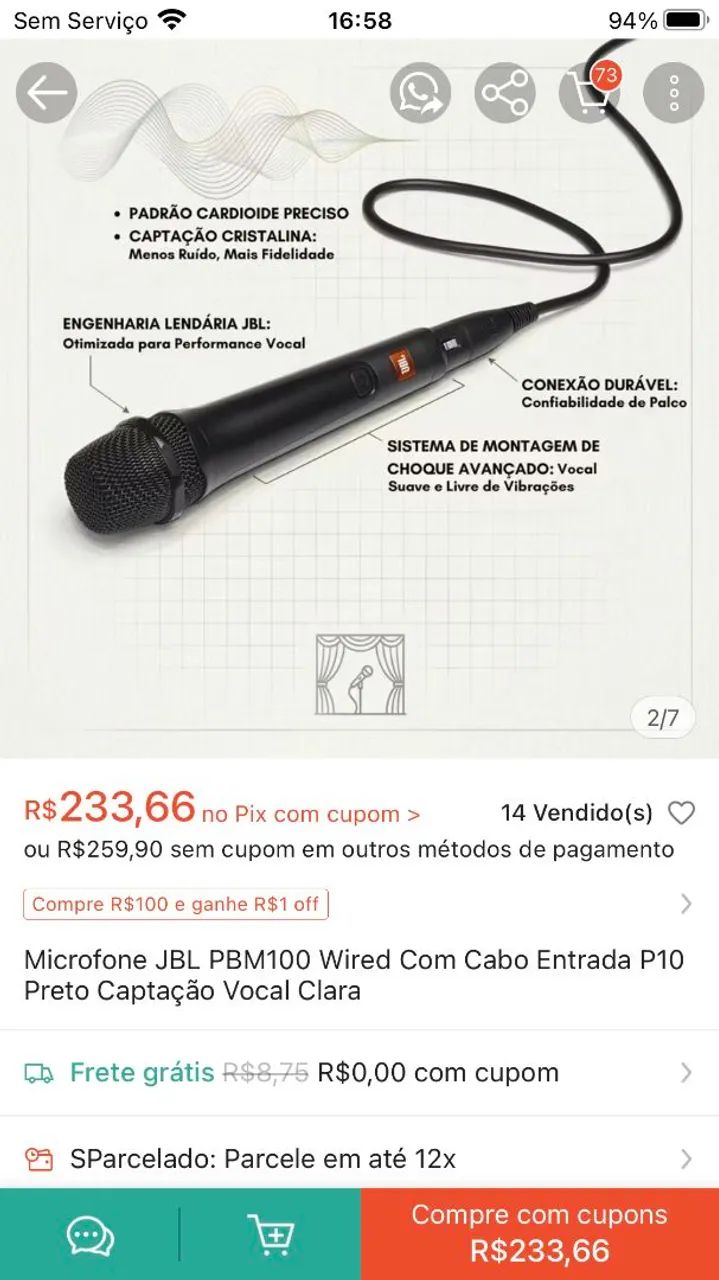 Microfone ? JBL com fio (novo) - Foto 2