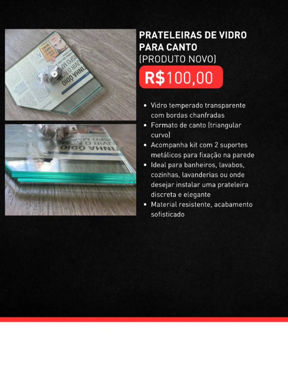 PRATELEIRAS DE VIDRO PARA CANTO