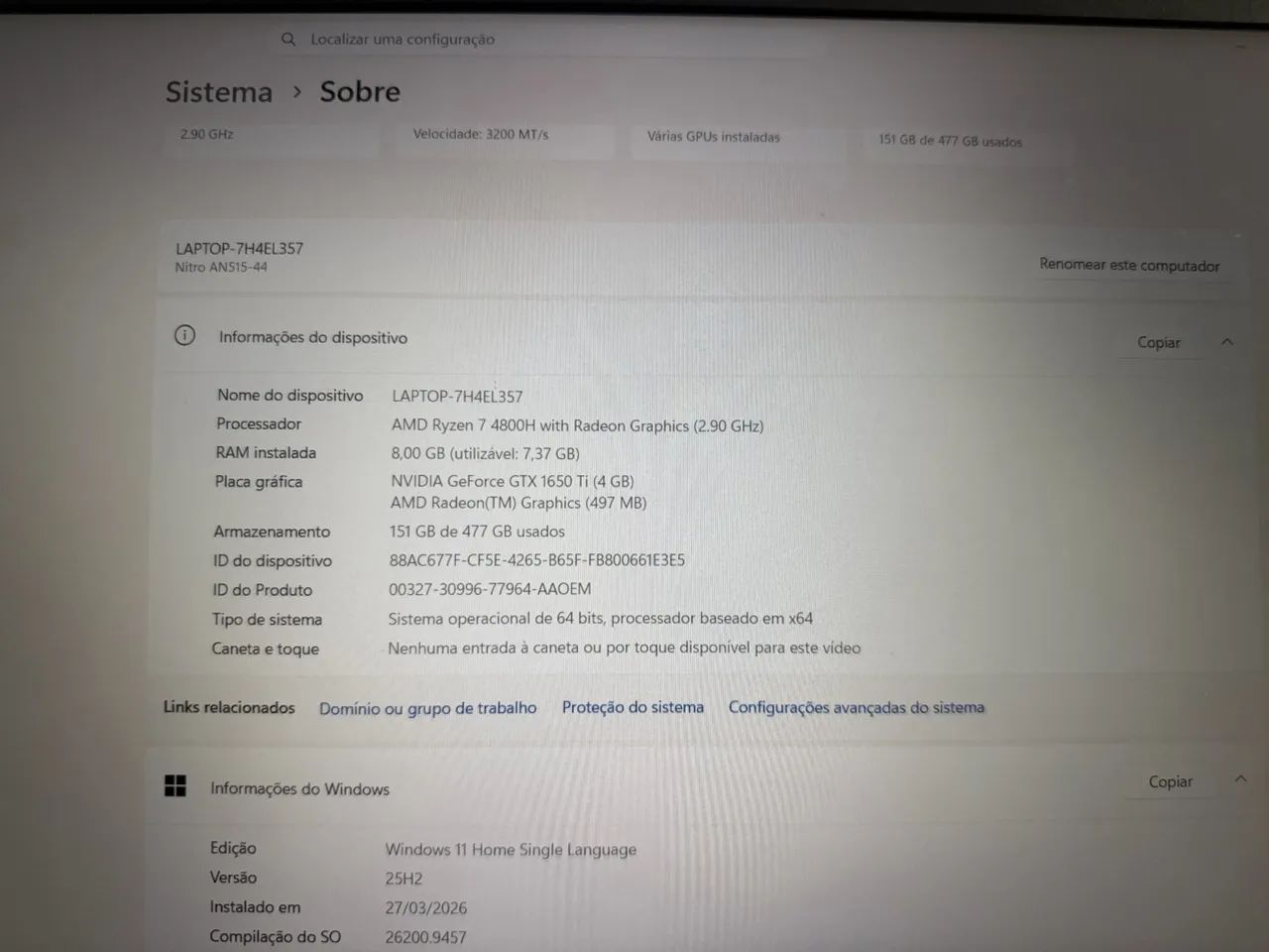 Notebook Acer aspire nitro 5