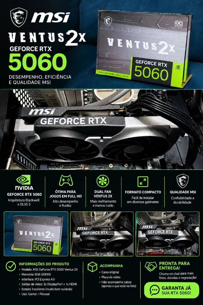 Placa de vídeo RTX 5060 Msi Ventus em perfeito estado