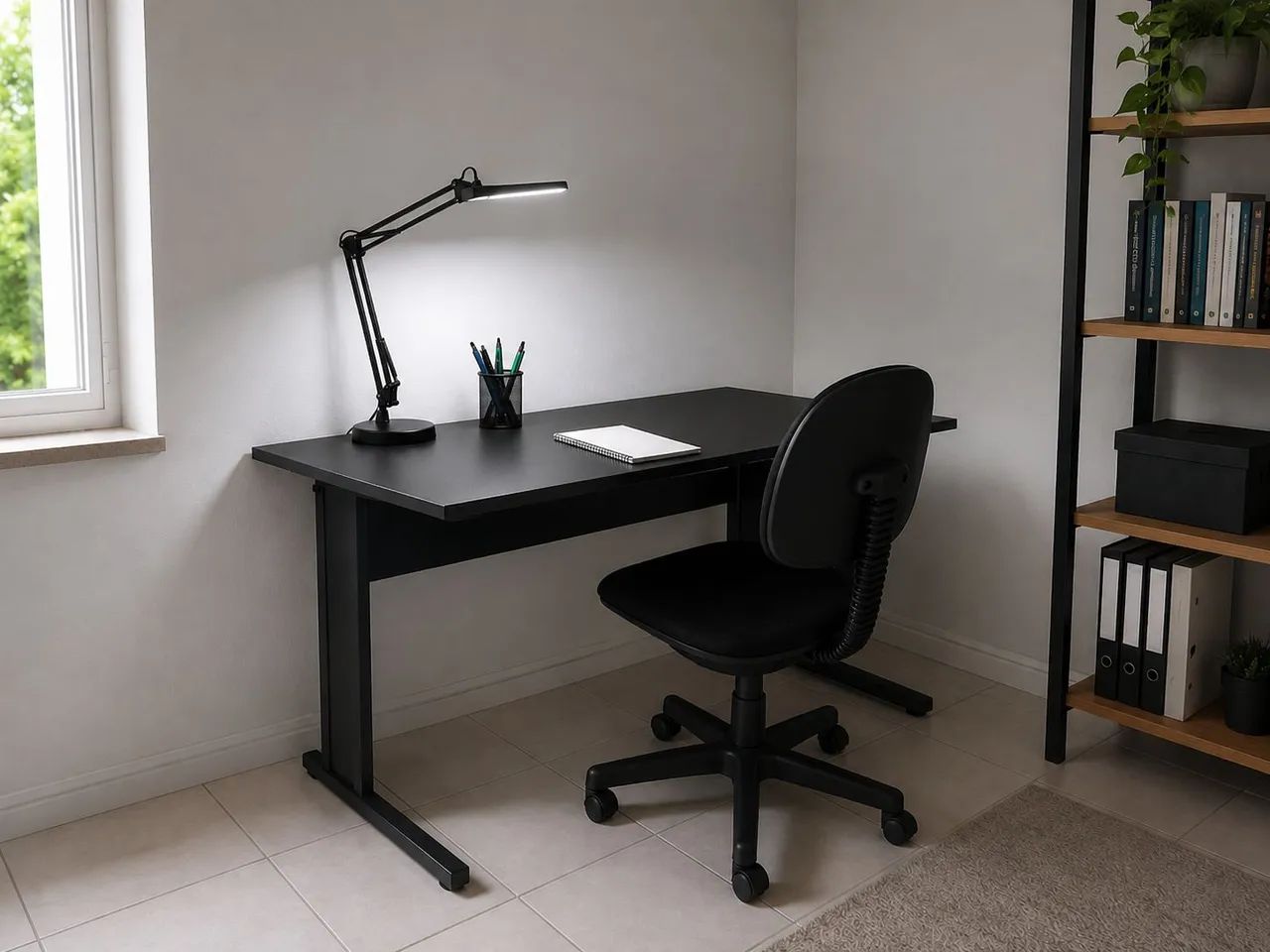 Mesa de 1m e cadeira giratória preta 