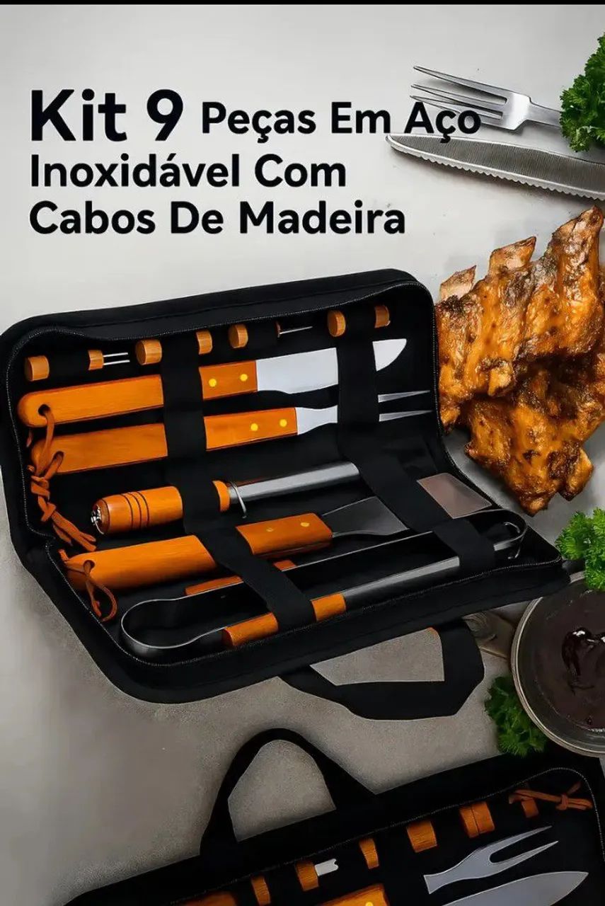 Kit Churrasco 360 de aço inoxidável com 10 peças  - Foto 3