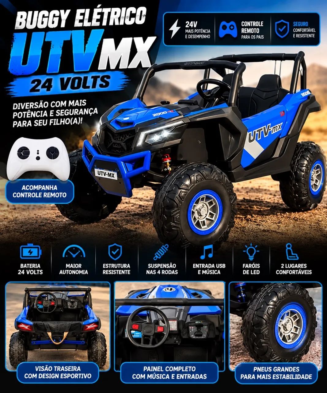 Buggy Elétrico UTV MX - 24 Volts - Foto 3