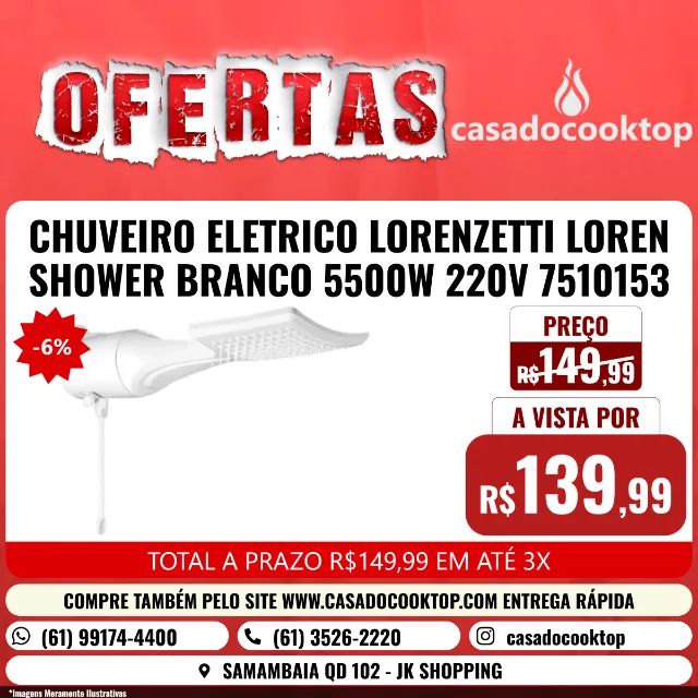 CHUVEIRO ELETRICO LORENZETTI LOREN SHOWER BRANCO 5500W 220V 7510153