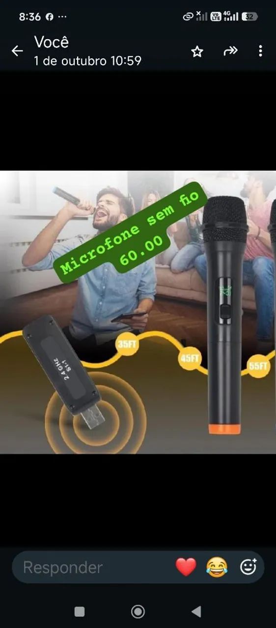 Microfone sem fio Profissional 