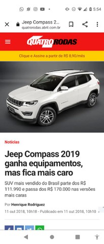 JEEP COMPASS2.0 16V FLEX LONGITUDE AUTOMÁTICO BR - BR IMPECAVEL, REVISÕES NA JEEP