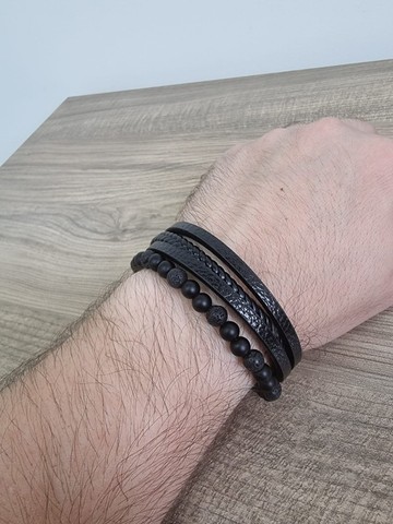 Pulseira de Couro Multi-camadas fivela magnetica aço inoxidável.  - Foto 5