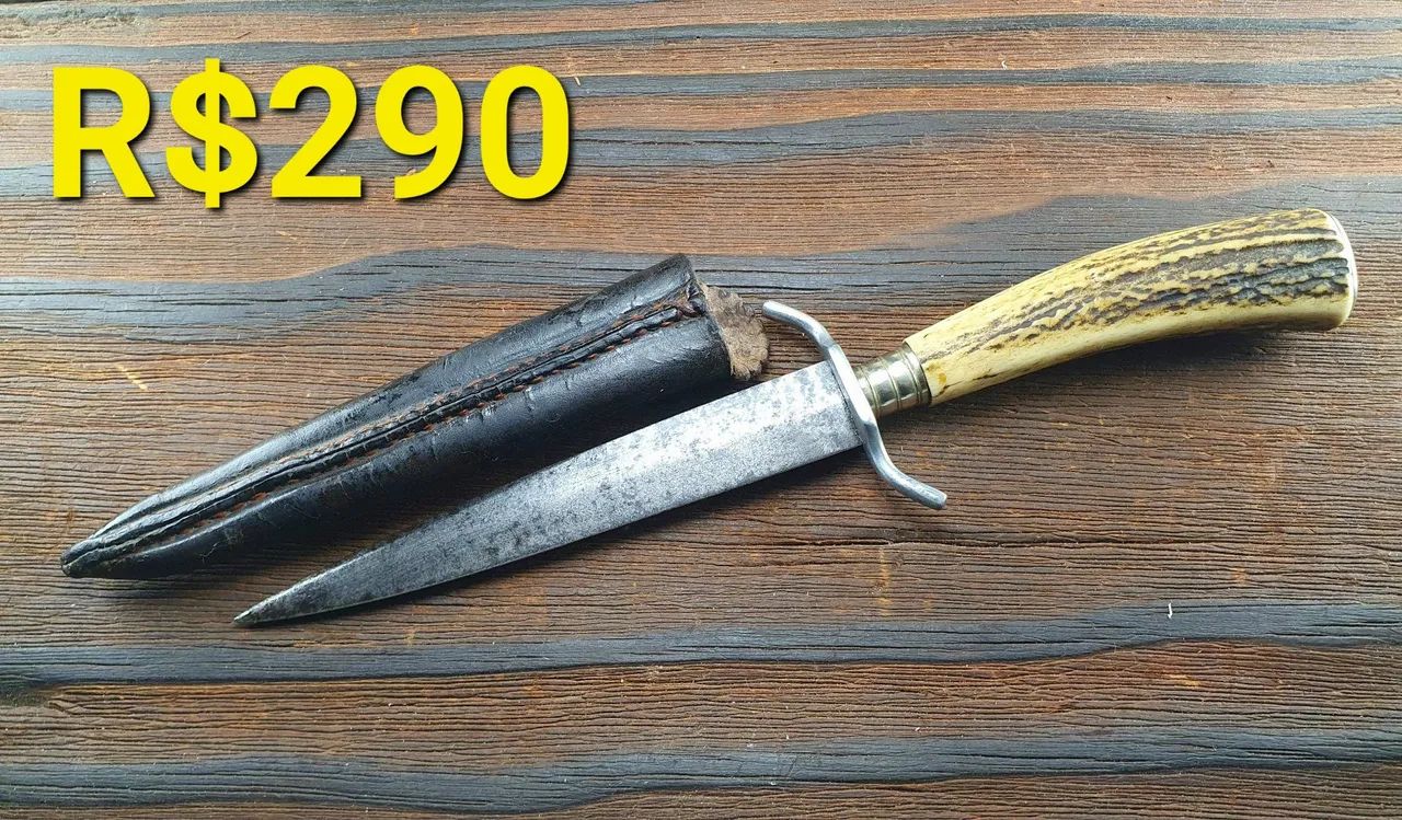 Faca de Caça Antiga - Aço e Cabo de Chifre - Foto 2