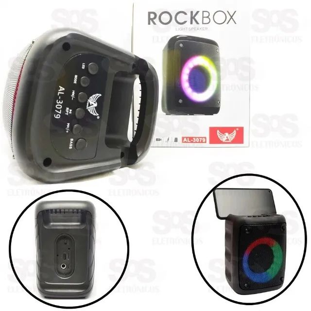 Caixa De Som 10w Portátil Rockbox Led Bluetooth Al 3070 - Foto 2