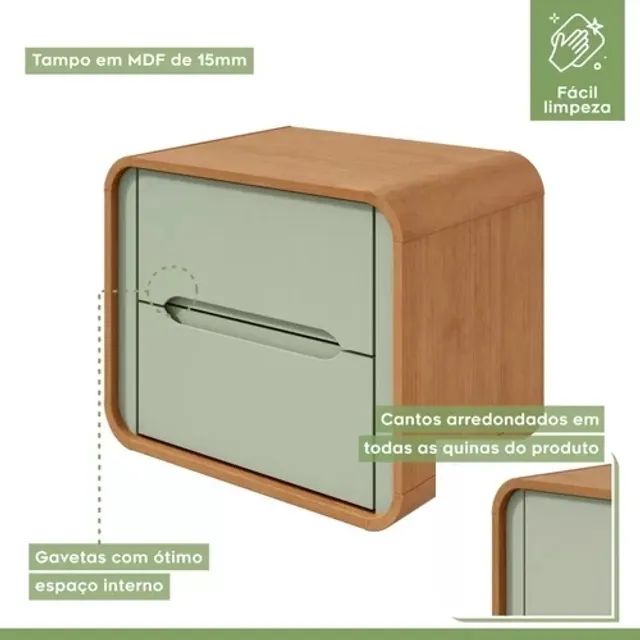Mesa de Cabaceira 2 Gavetas Sálvia r64 - Foto 4