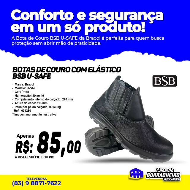 Botas De Couro Com Elástico Bsb U-Safe - Foto 2
