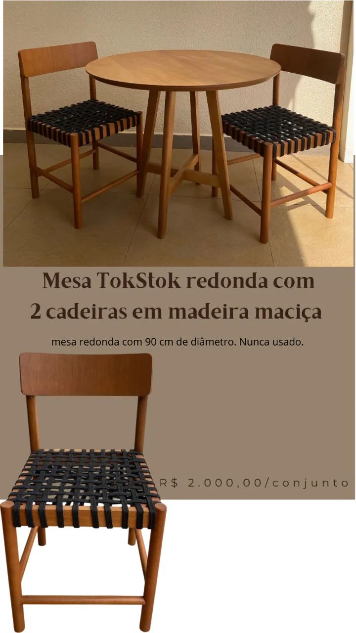 Mesa Tokstok redonda com 2 cadeiras em madeira maciça - Foto 3