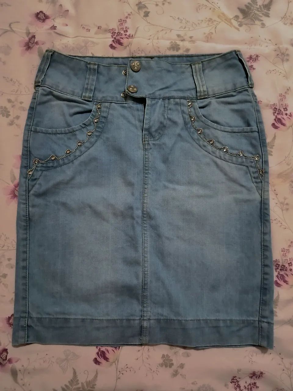 Saias Jeans com Detalhes em  Strass