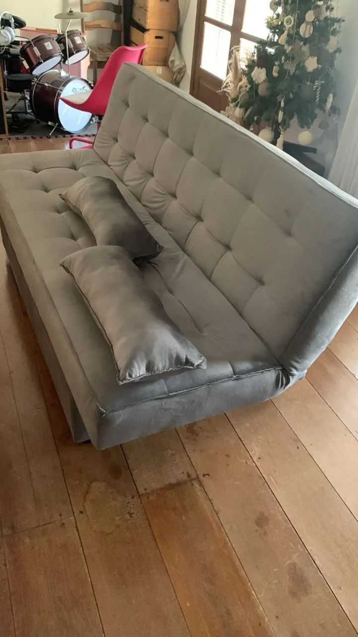 Sofá Cama Suede Cinza NOVO FRETE GRÁTIS