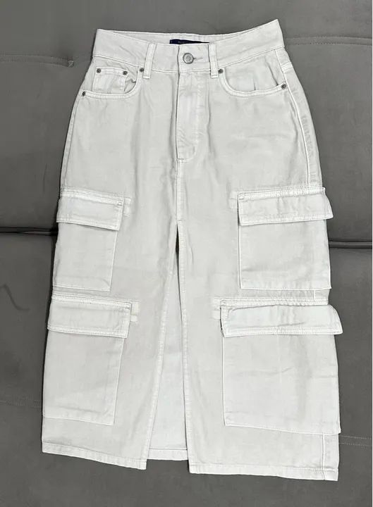 Saia Jeans Cargo Bege - Tamanho 34
