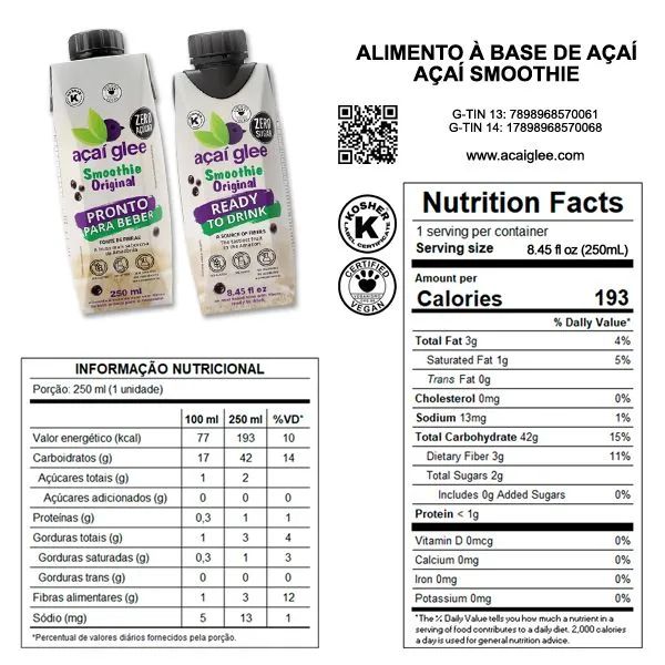 Açaí Glee Smoothie Original ZERO AÇÚCAR (24x250ml) - Foto 5
