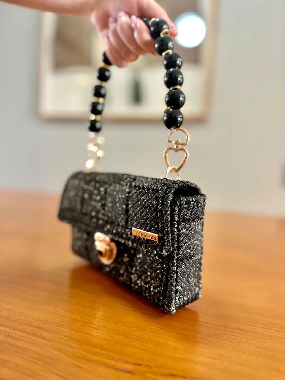 Bolsa Feminina de Macramê Preta - Foto 2