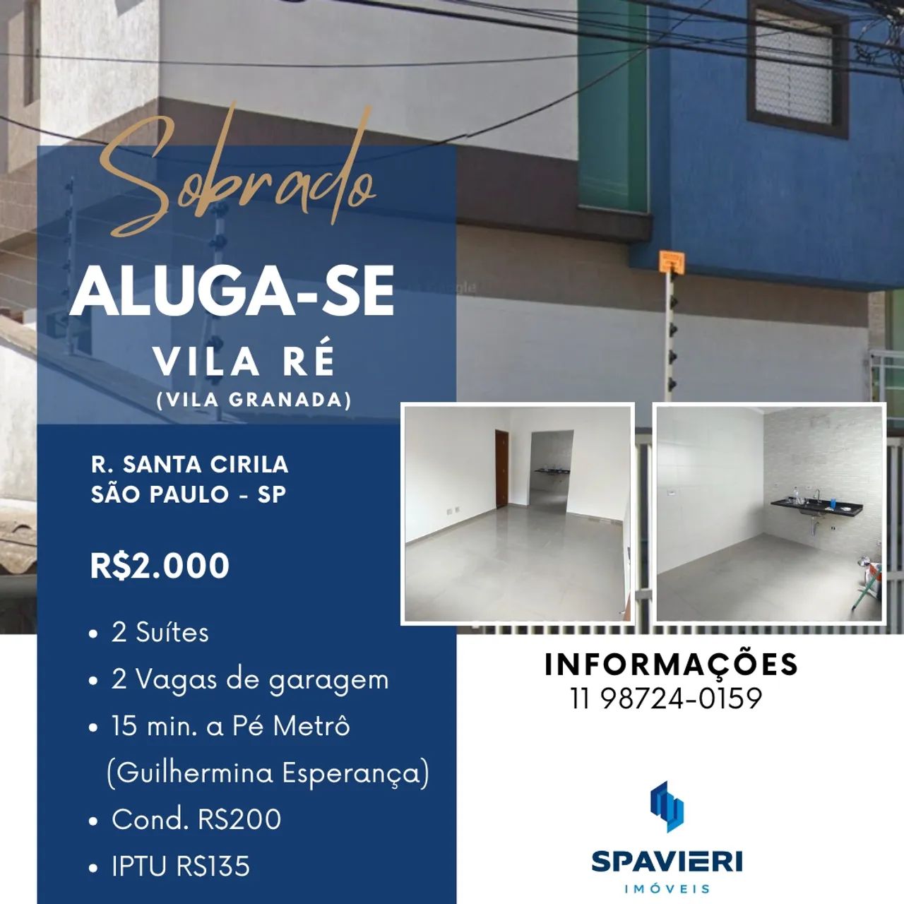 Sobrado na Vila Ré com 2 suítes e 2 Vagas de Garagem