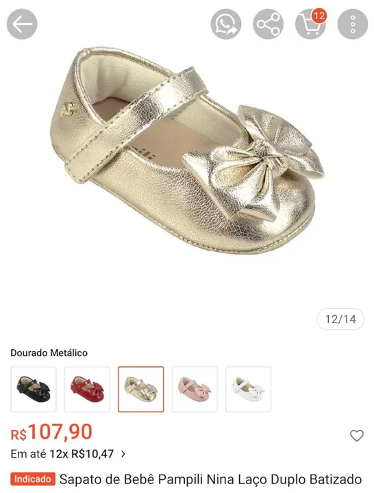 Sapato de Bebê Pampili Nina Laço Duplo Dourado Metálico