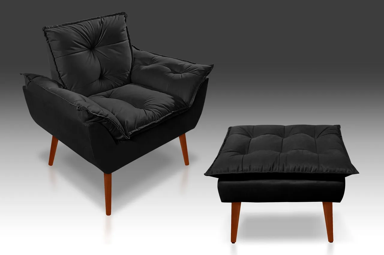 Poltrona e Puff para Sala - Preto