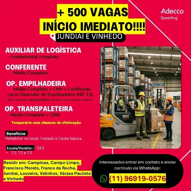 Vagas em Vinhedo e Jundiaí