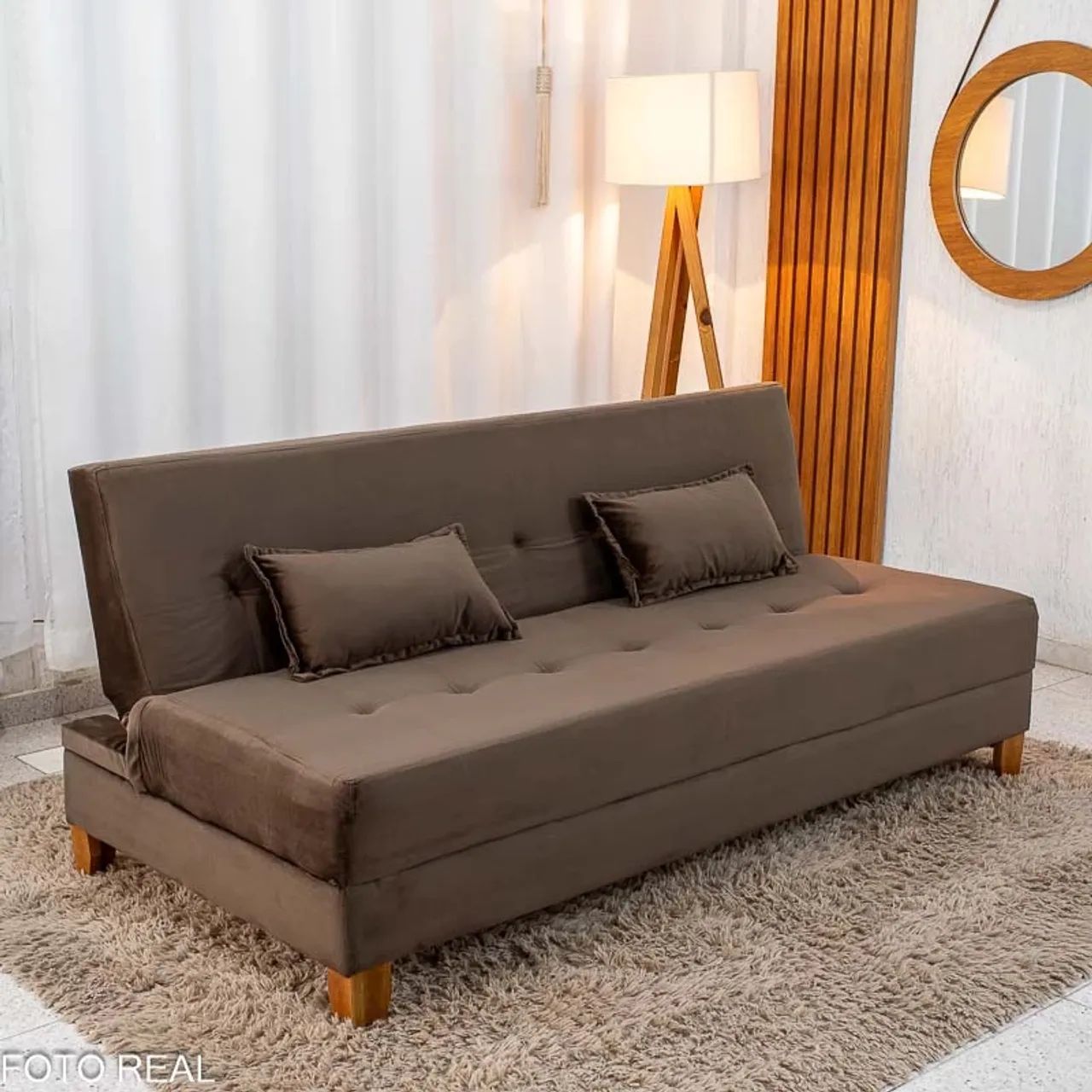 Sofá Cama Arpoador Veludo Marrom Larg. 1.85m rf776