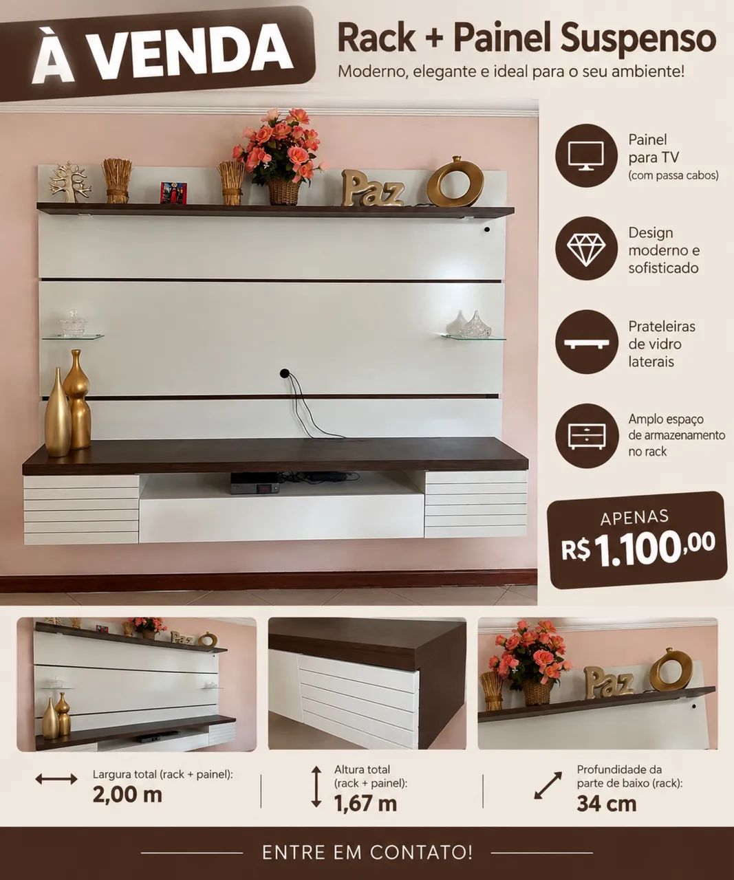 Painel e rack suspenso
