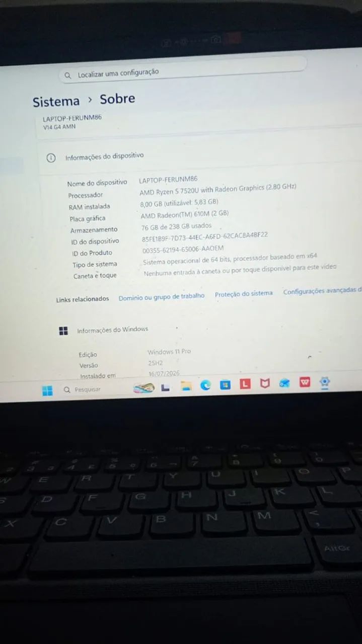 Notebook Lenovo V14 G4 AMN - Ryzen 5 - Ótimo Estado - Foto 5