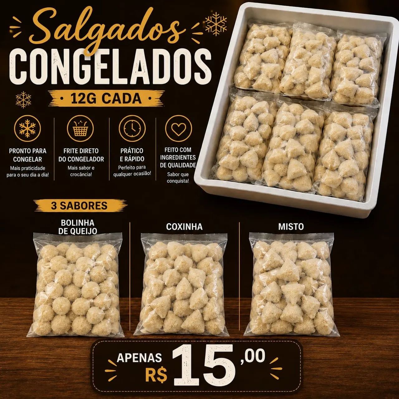 Cento de salgados congelados 