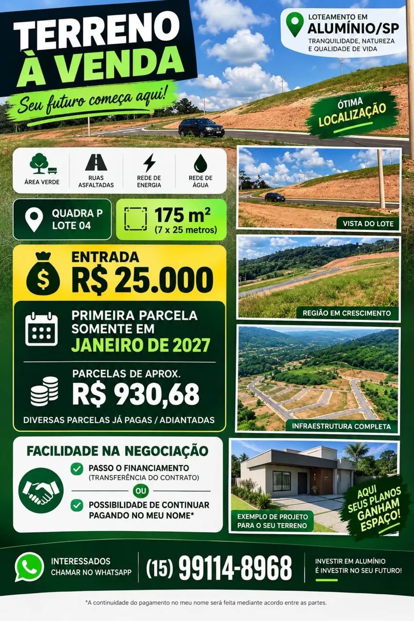 Oportunidade TERRENO VEM VIVER ALUMÍNIO