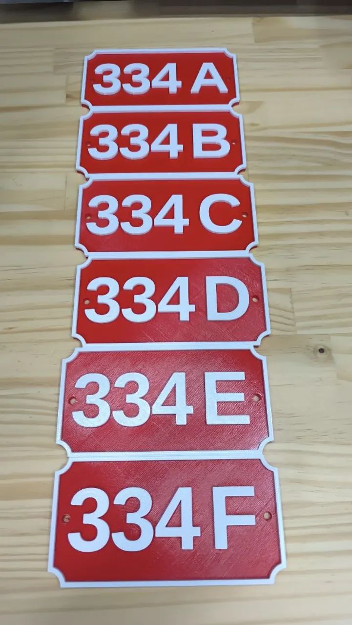 Placa numérica Residencial 15x8 cm (Vermelho e Branco) 