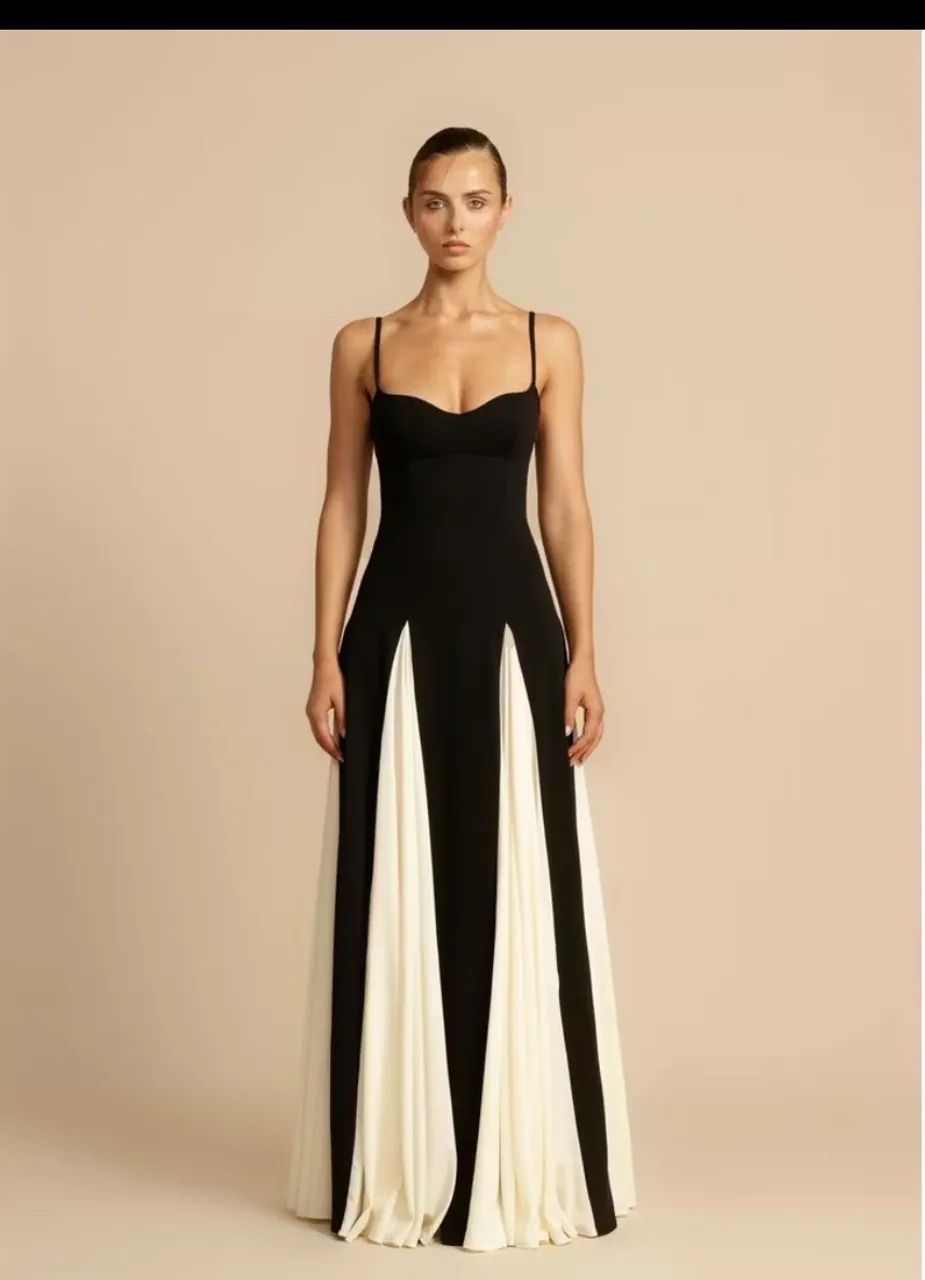 Vestido longo com efeito gráfico preto/branco - Foto 2